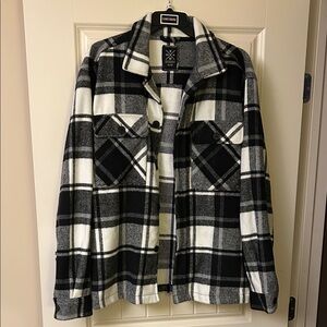 Classic Black and White Plaid Men's Shirt Jacket